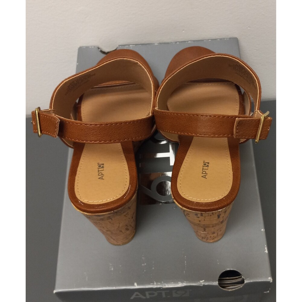 Apt. 9 Wedge Sandals Tan Strap Size 8   4.25” High Heel Shoes - Picture 5 of 14